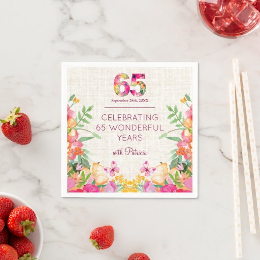 65 Jahre Blume Blumenhandtücher 65. Geburtstag Serviette (Beispiel)