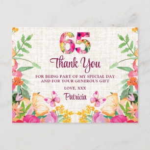 65 Jahre Blume Blumenhandtücher zum 65. Geburtstag Postkarte