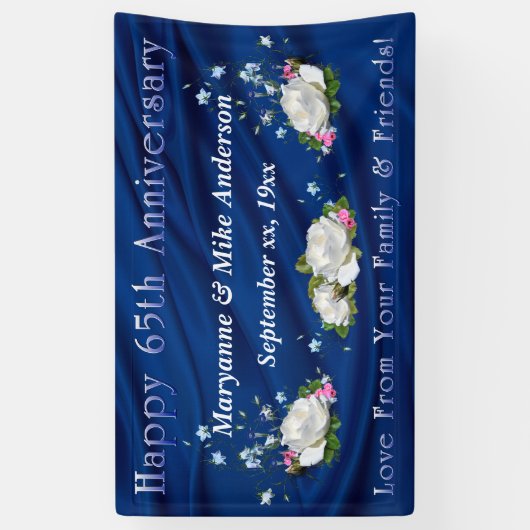 65. Jahrestagweiße Rosen und Bluebells Banner (Vertikal)