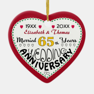 65. Jubiläum Geschenk Herz geformt Weihnachten Keramikornament