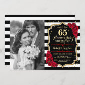 65. Jubiläum mit Foto - Gold Black Red Einladung (Vorne/Hinten)
