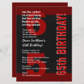 65. Modern Birthday Schwarz-weiß Red F430 Einladung (Vorne/Hinten)