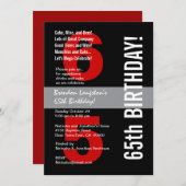 65. Modern Birthday Schwarz-weiß Red Template A08A Einladung (Vorne/Hinten)