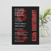 65. Modern Modern Birthday Schwarz-weiß Red Templa Einladung (Stehend Vorderseite)