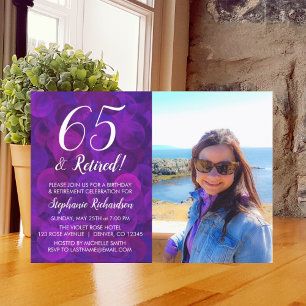 65 und im Ruhestand Eleganter Lila Geburtstag Ruhe Einladung
