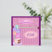 65. Vintag Pink GeburtstagsDamaskus Einladung (Stehend Vorderseite)