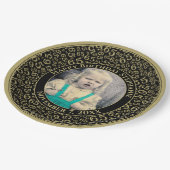 65 Your Photo Random Number Pattern Black/Gold Pappteller (Schrägansicht)