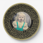 65 Your Photo Random Number Pattern Black/Gold Pappteller (Vorderseite)