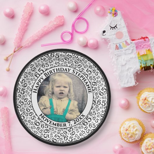 65 Your Photo Random Number Pattern Black/White Pappteller (Party)