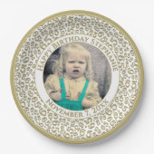 65 Your Photo Random Number Pattern Gold/White Pappteller (Vorderseite)