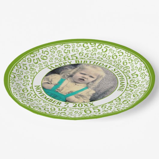 65 Your Photo Random Number Pattern Green/White Pappteller (Schrägansicht)