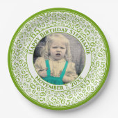 65 Your Photo Random Number Pattern Green/White Pappteller (Vorderseite)