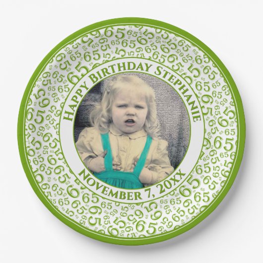 65 Your Photo Random Number Pattern Green/White Pappteller (Vorderseite)