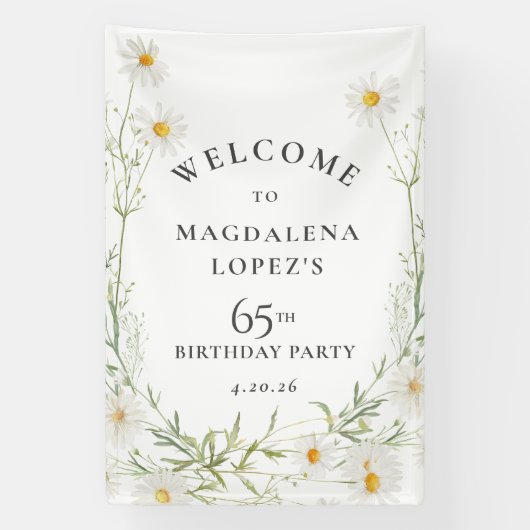 65th Birthday Banner April Birth Flower Daisy (Vertikal)