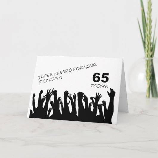 65th Birthday card with cheering waving crowds. Karte (Vorderseite)