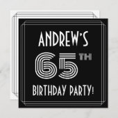 65th Birthday Party: Art Deco Style w/ Custom Name Einladung (Vorne/Hinten)