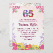 65th Birthday Party - Blush Bloom Floral 65 Einladung (Vorne/Hinten)