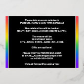 65th Birthday Party: Fun, Colorful Rainbow Pattern Folieneinladung (Rückseite)