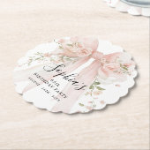 65th Birthday Party Pink Bow with Roses Untersetzer (angewinkelt)