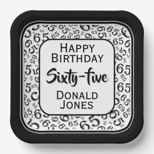 65th Party Random Number Pattern Black/White Pappteller (Vorderseite)