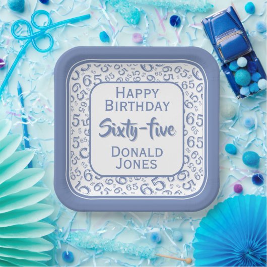 65th Party Random Number Pattern Blue/White Pappteller (Party)