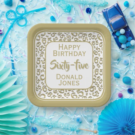 65th Party Random Number Pattern Gold/White Pappteller (Party)