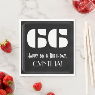 66. Geburtstag: Art Deco  Aussehen "66" + Name Serviette