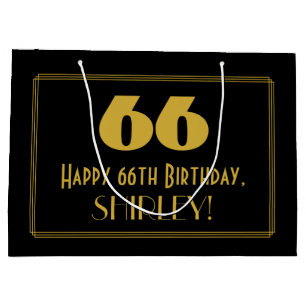 66. Geburtstag — Art Deco  Look "66" & Name Große Geschenktüte