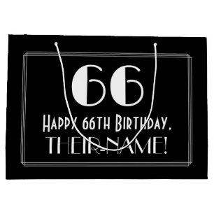 66. Geburtstag: Art Deco Stil "66", Name Große Geschenktüte