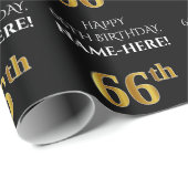 66. Geburtstag: Elegant, schwarz, Imitate Gold Loo Geschenkpapier (Rolleneckpunkt)