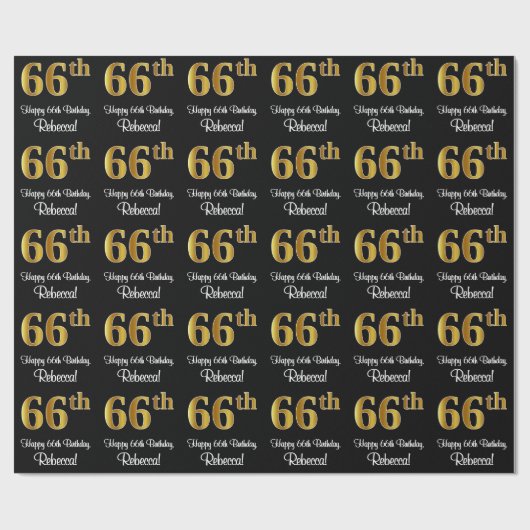 66. Geburtstag: Elegante Luxuriöse Imitate Gold Lo Geschenkpapier (Flach)