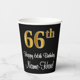 66. Geburtstag - Elegante Luxuriöse Imitate Gold  Pappbecher
