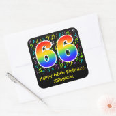 66. Geburtstag: Farbige Musiksymbole, Regenbogen 6 Quadratischer Aufkleber (Umschlag)