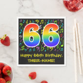 66. Geburtstag - Farbige Musiksymbole, Regenbogen Serviette (Beispiel)