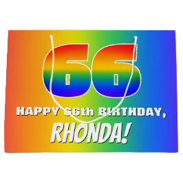 66. Geburtstag: Farbiges, lustiges Regenbogenmuste Große Geschenktüte
