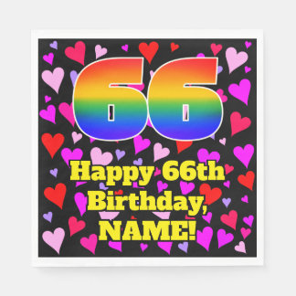 66. Geburtstag: Loving Hearts Pattern, Regenbogen Serviette