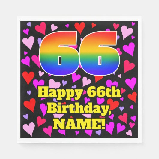 66. Geburtstag: Loving Hearts Pattern, Regenbogen  Serviette (Vorderseite)