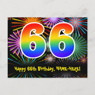66. Geburtstag – Lustiges Feuerwerk Muster + Regen Postkarte