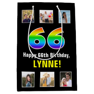 66. Geburtstag: Regenbogen "66", benutzerdefiniert Mittlere Geschenktüte