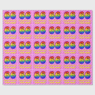 66. Geburtstag: Rosa Streifen & Herz, Regenbogen # Geschenkpapier