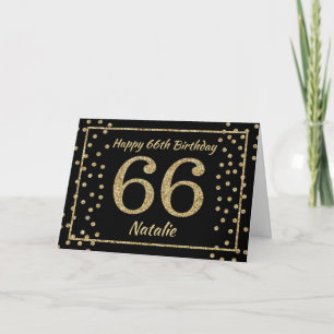 66. Geburtstag Schwarz und Gold Glitter Konfetti K Karte