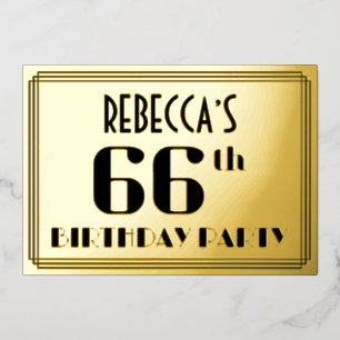 66. Geburtstagsfeier: Art Deco-Look „66“ und Name Folieneinladung