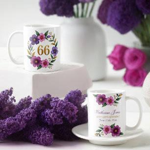 66. Geburtstagsfeier Tasse - Blumenkranz mit Goldn