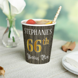 66. Geburtstagsparty - Imitate Gold & Imitate Wood Pappbecher