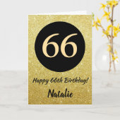 66. Happy Birthday Black and Gold Glitzer Card Karte (Gelbe Blume)