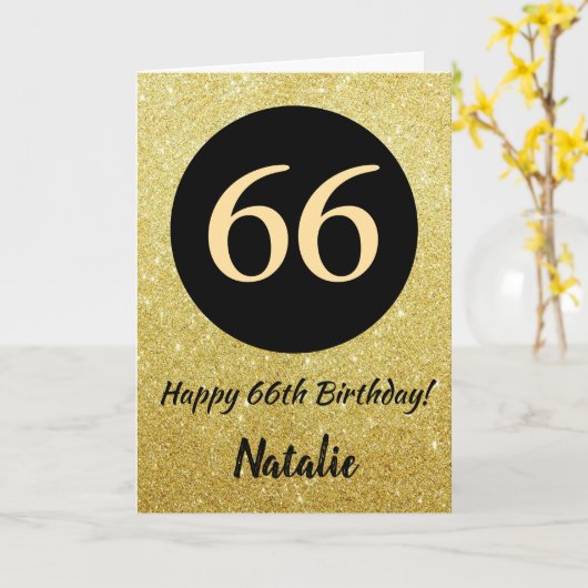 66. Happy Birthday Black and Gold Glitzer Card Karte (Gelbe Blume)