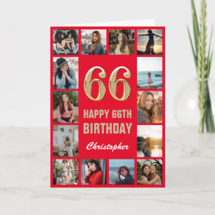 66. Happy Geburtstag Rot und Gold Foto Collage Karte