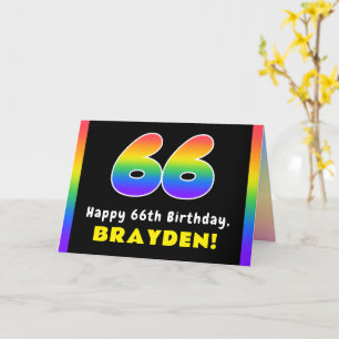 66th Birthday: Colorful Rainbow # 66, Custom Name Karte
