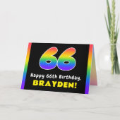 66th Birthday: Colorful Rainbow # 66, Custom Name Karte (Vorderseite)