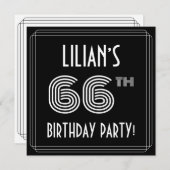 66th Birthday Party: Art Deco Style w/ Custom Name Einladung (Vorne/Hinten)